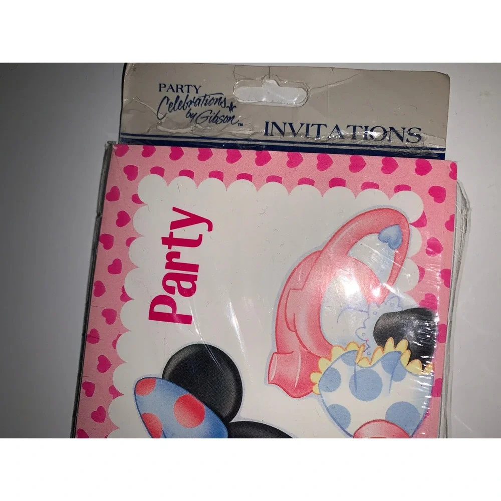 Vintage Disney‎ Minnie Mouse Party Invitations Gibson Pink Hearts 8 Count USA